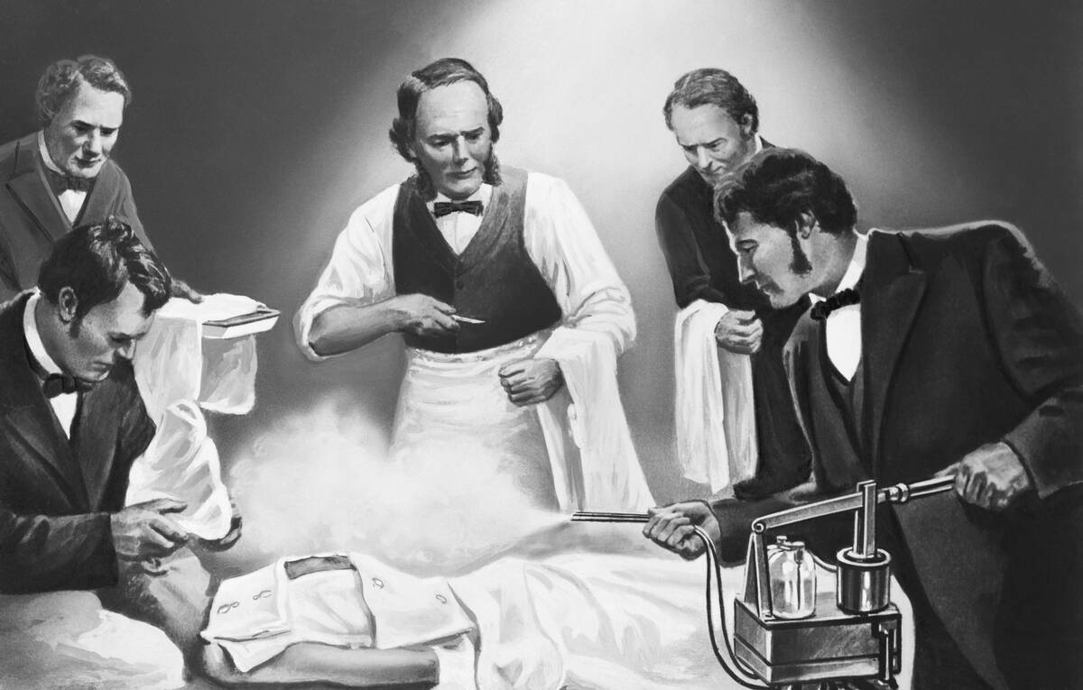 Illustration of Joseph Lister Using Carbolic Spray During Surgery