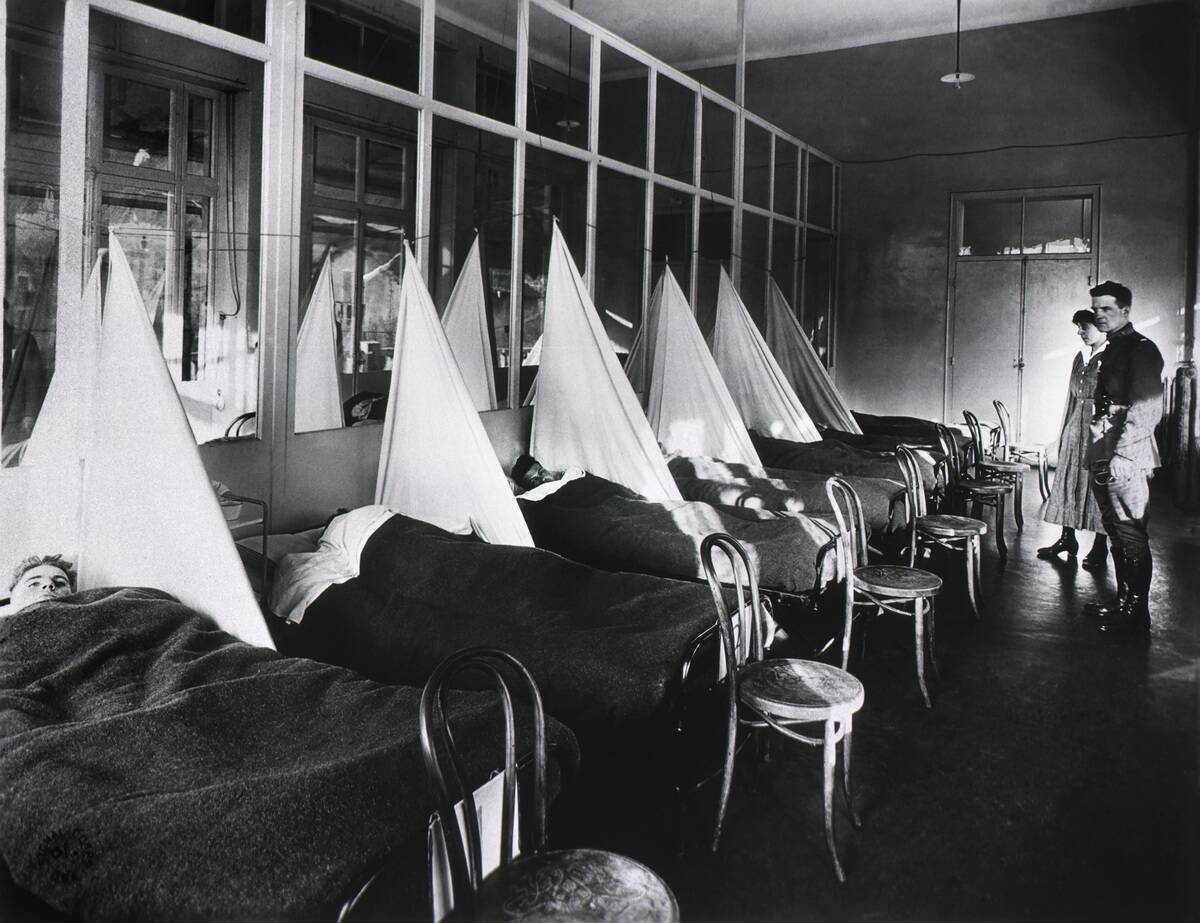 Influenza Ward No. 4 showing Partitions thru the Ward, U.S. Army Camp Hospital Number 45, Aix-les-Bains, France, 1914-1918