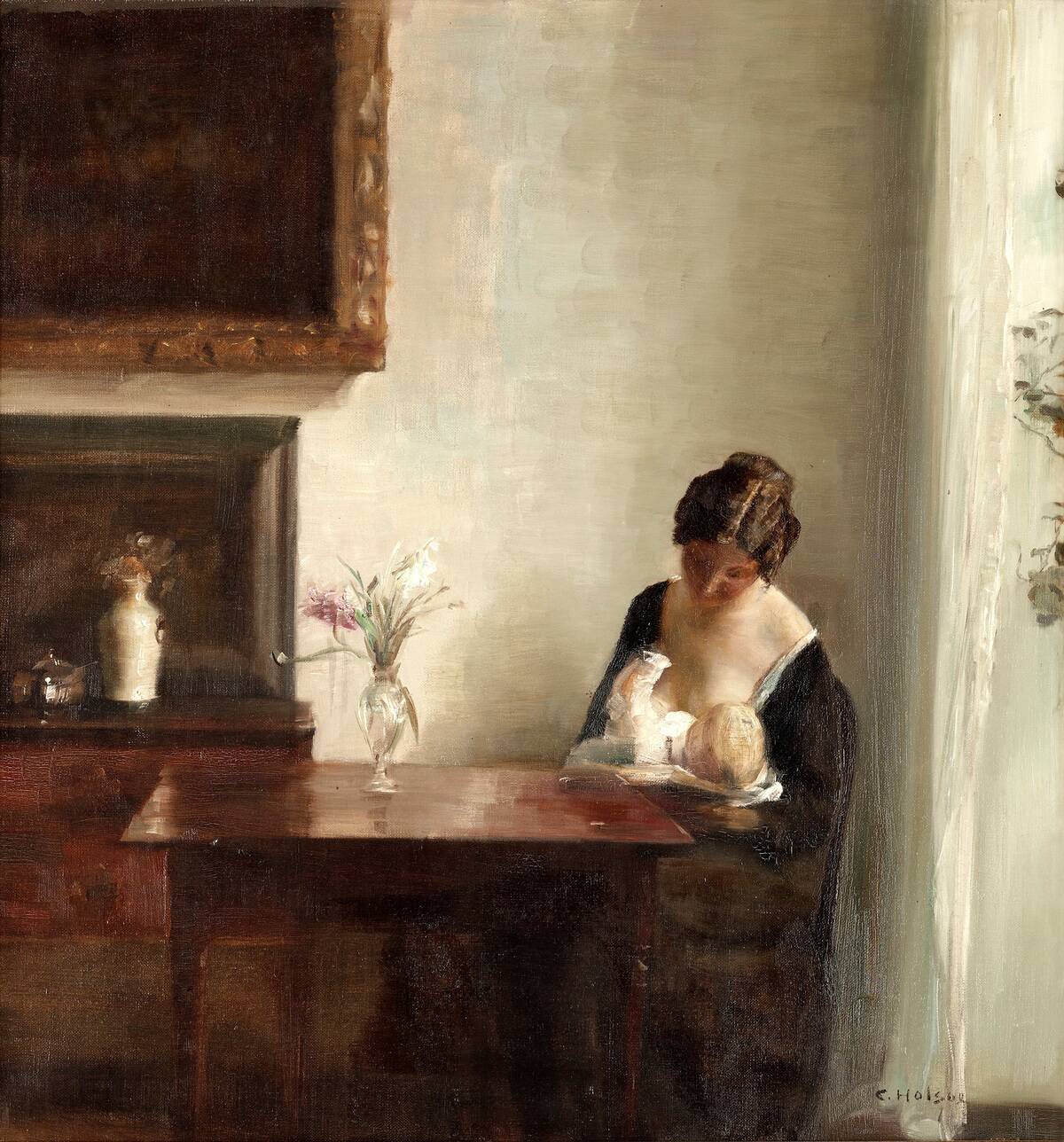 Interior With Mother And Child.