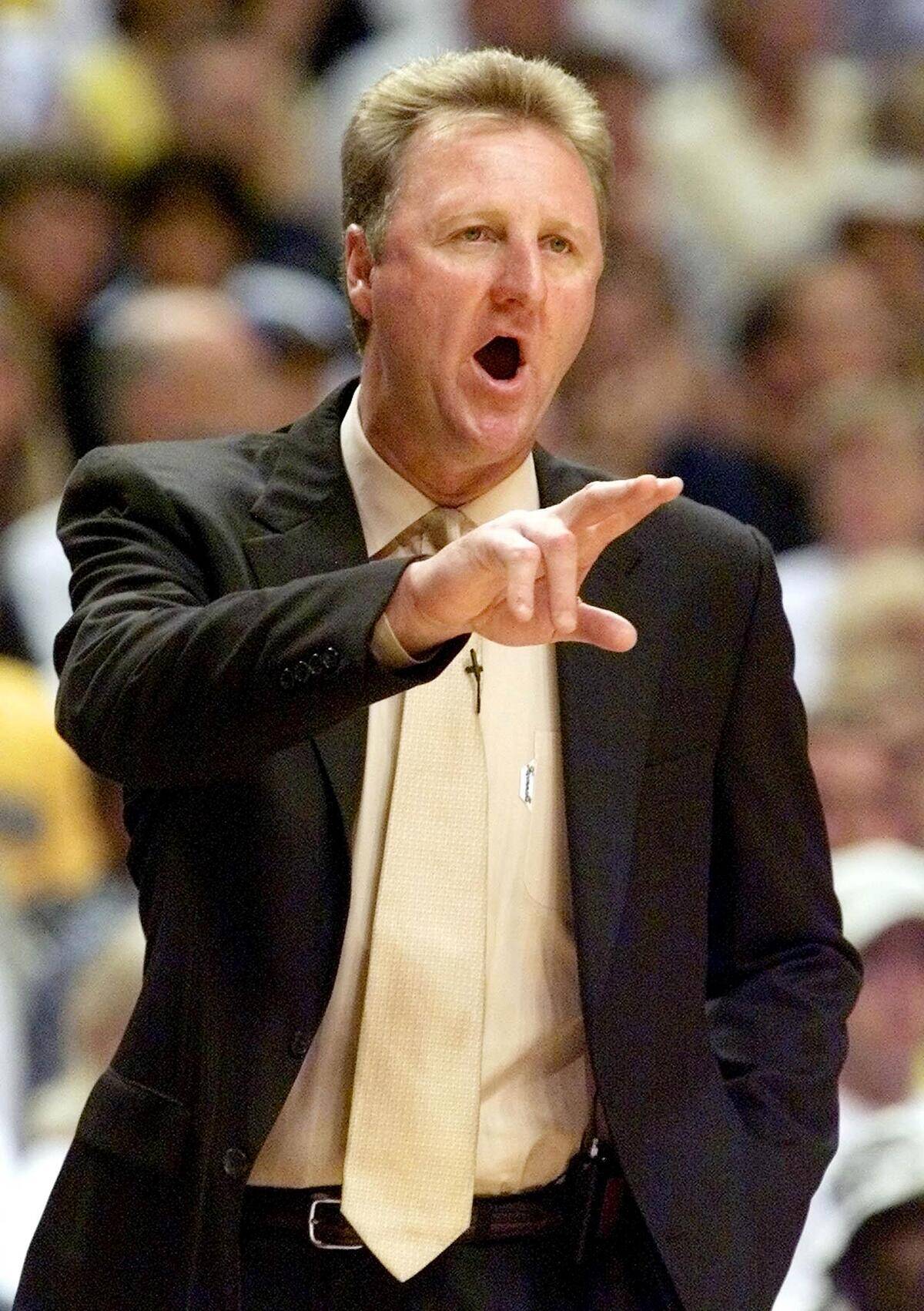 Larry Bird head coach of the Indiana Pacers yells