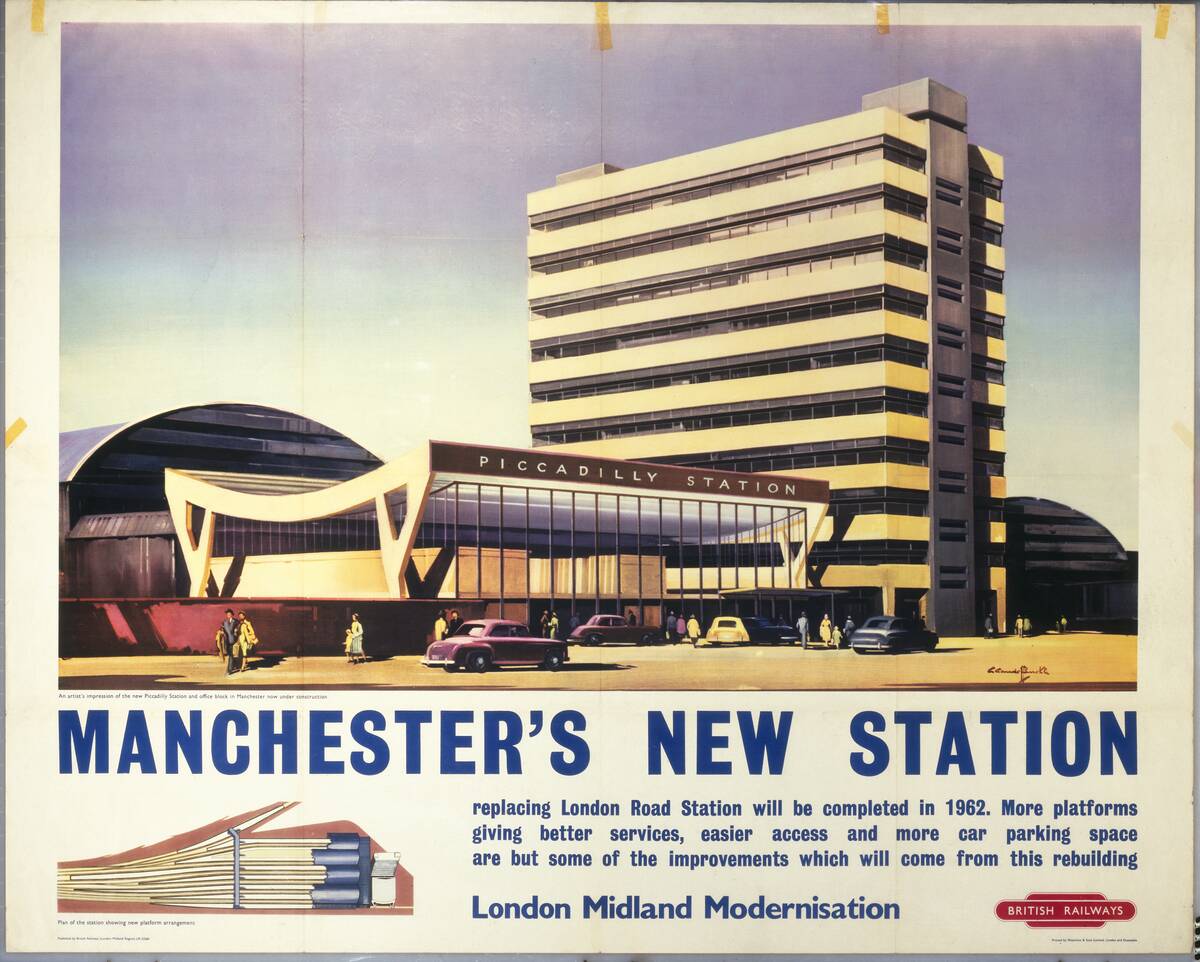 Manchesters New Station, British Railways poster, c 1960.
