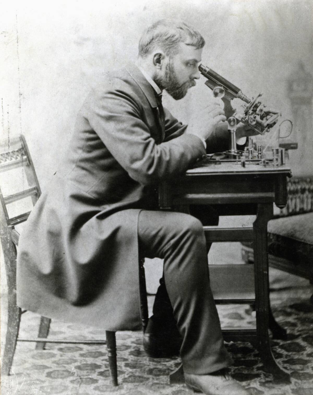 Medical Student at Microscope