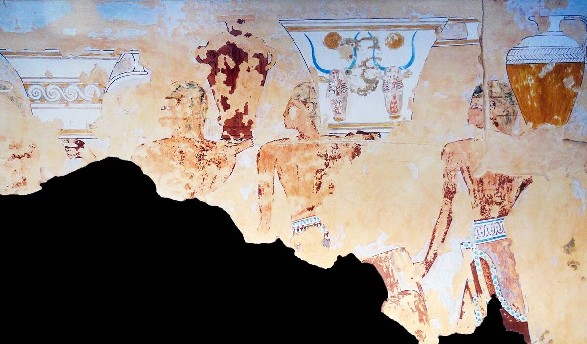 Minoans (Aegean's) carrying precious vessels.