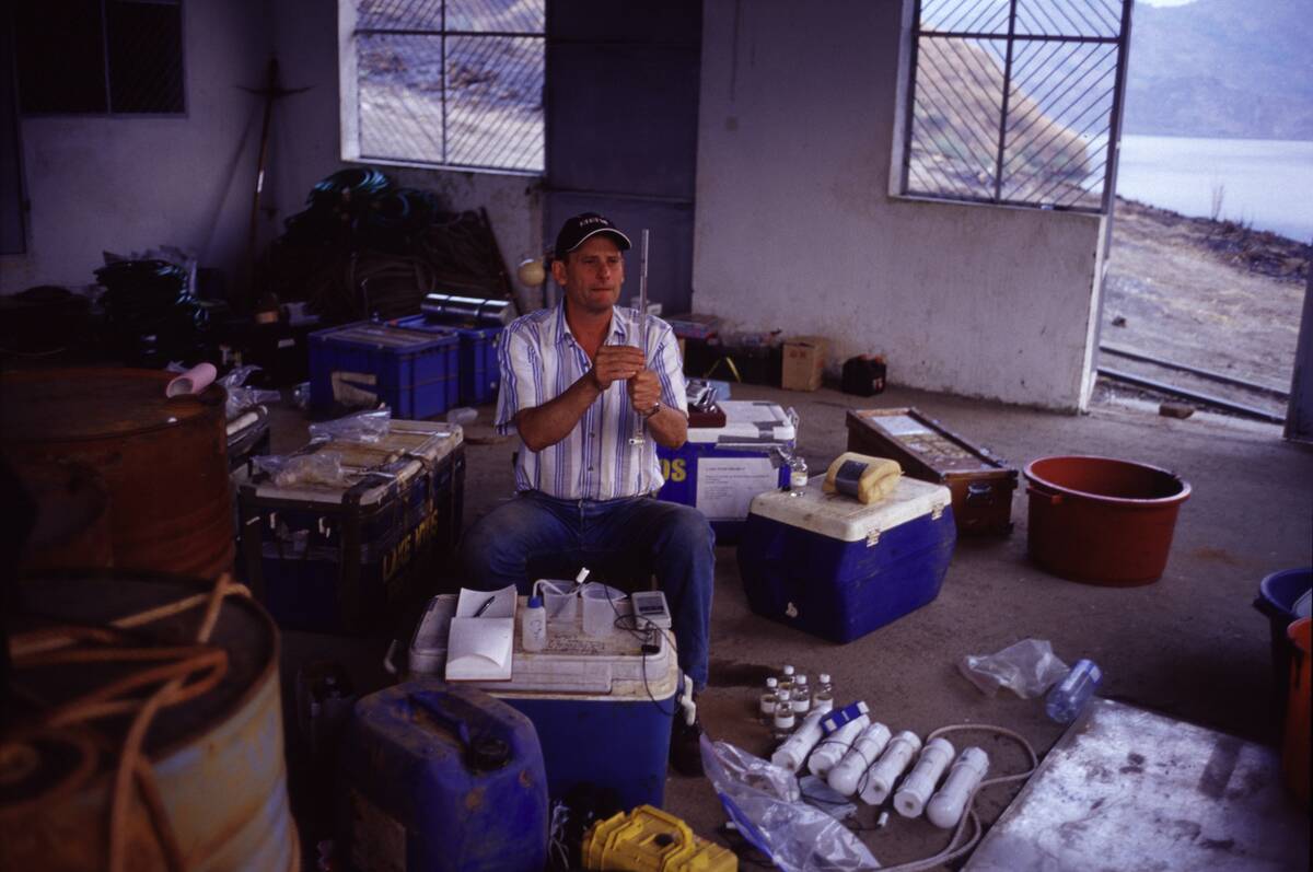 Scientist Measures Water Samples From Lake Nyos