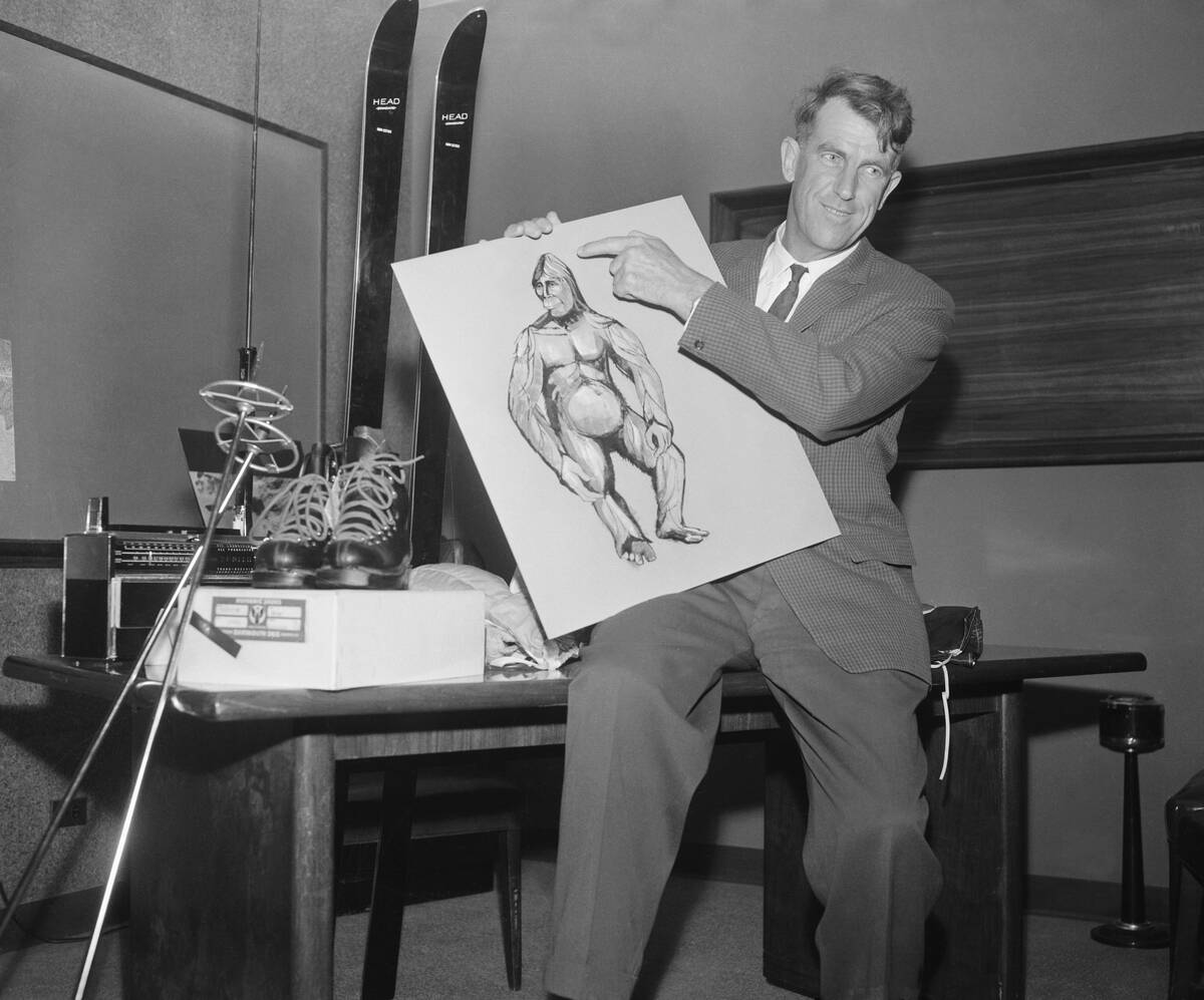 Sir Edmund Hillary with Drawing of Abominable Snowman