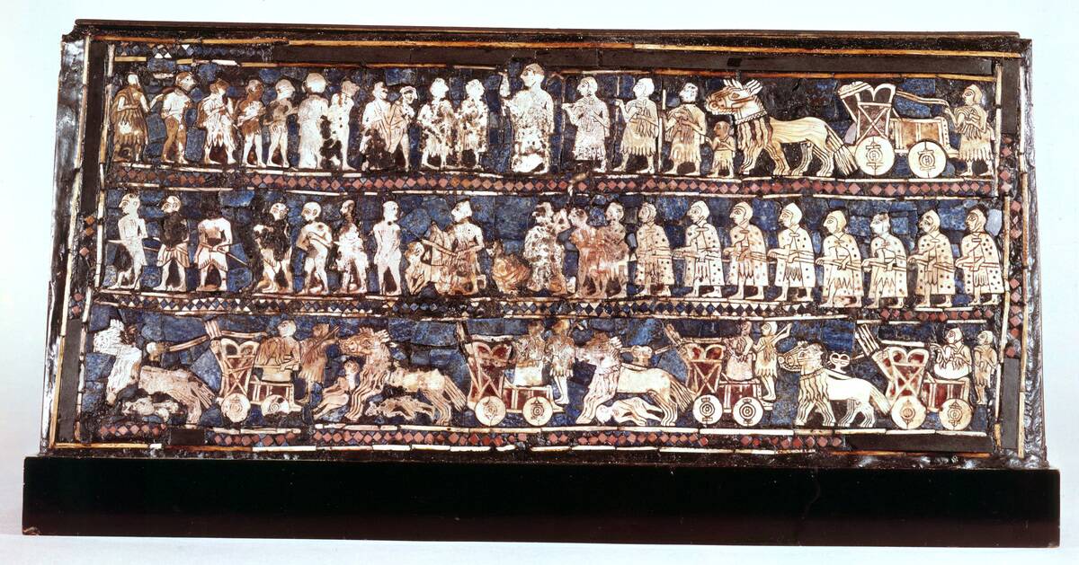 Standard of Ur, the war side, from the Royal Cemetery at Ur, Sumerian, c2500 BC.