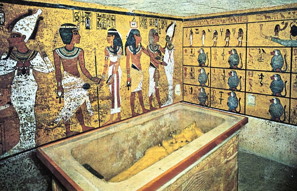 Tomb of Tutankhamun (dc1340 BC): Sarcophagus containing gold coffin of the king which held his mummy.. Cairo Museum, Egypt ...