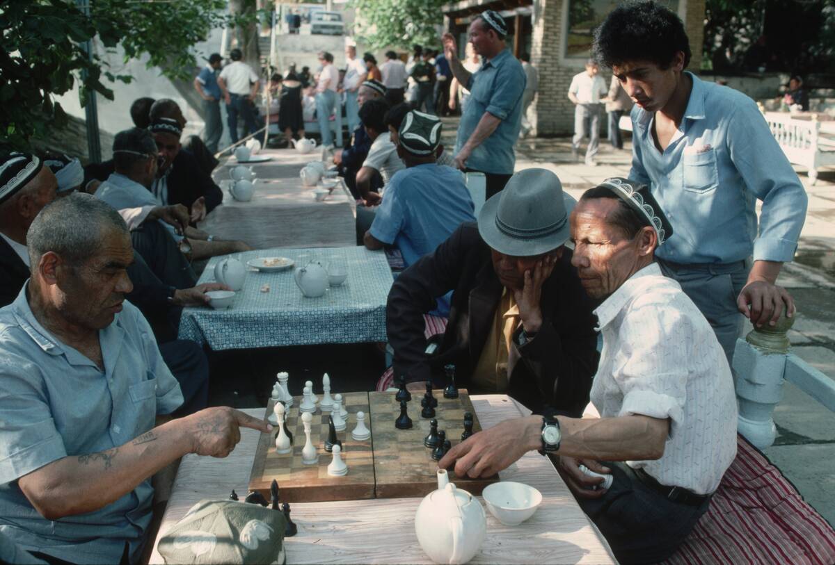Uzbeki Men Playing Chess at Tea Garden