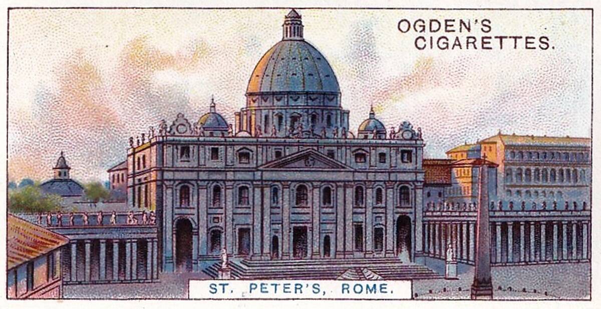 Vintage collectible tobacco card, St Peter's Basilica, Rome, Ogden's Cigarettes, 1908