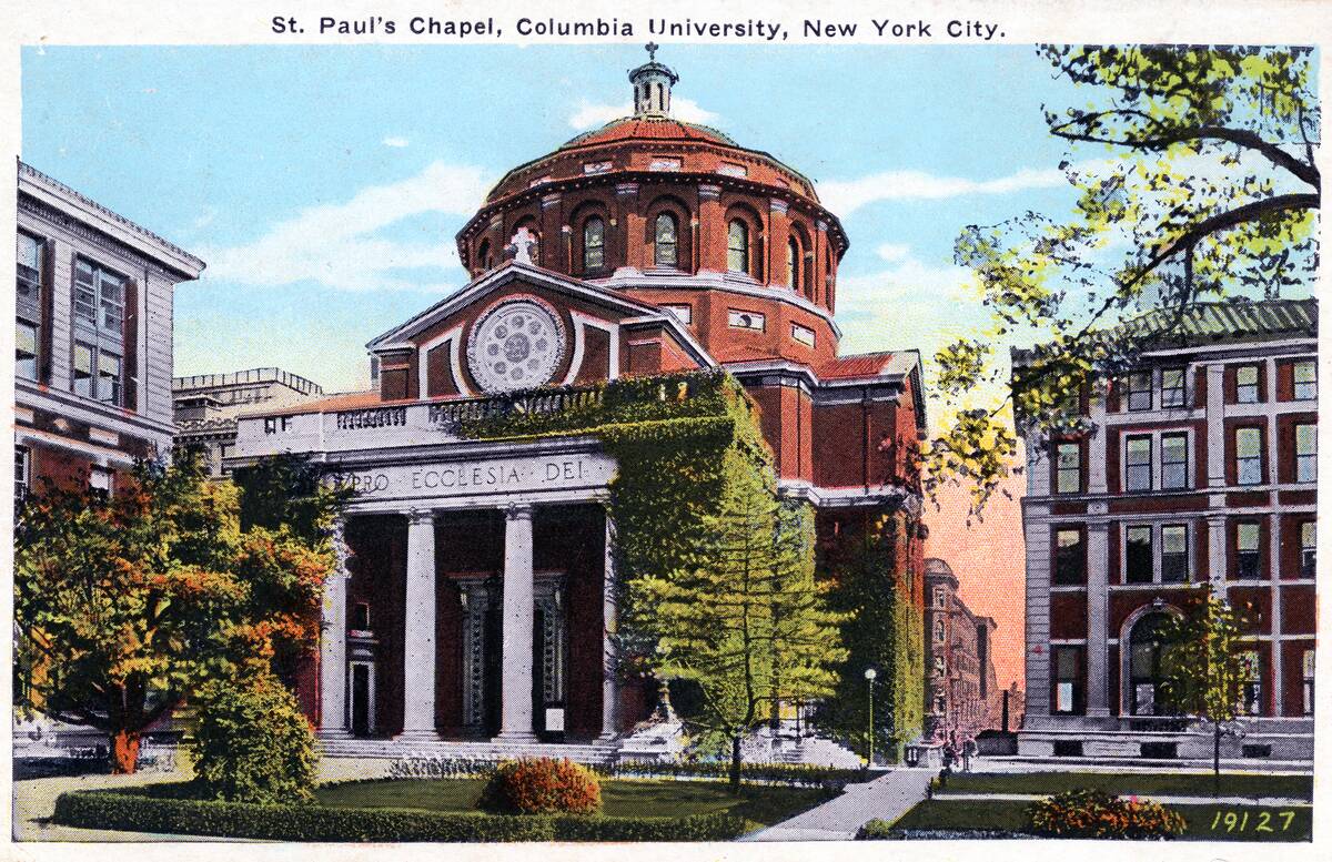 Vintage souvenir postcard, St Paul's Chapel, Columbia University, New York City, 1927