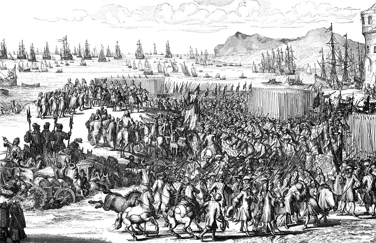 William of Orange landing with his army at Torbay, Devon, 5 November 1688.