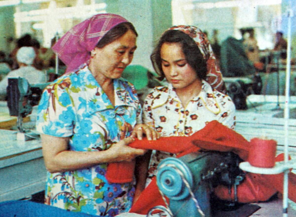 women working in a collective textile factory, Kyrgyzstan, USSR 1980