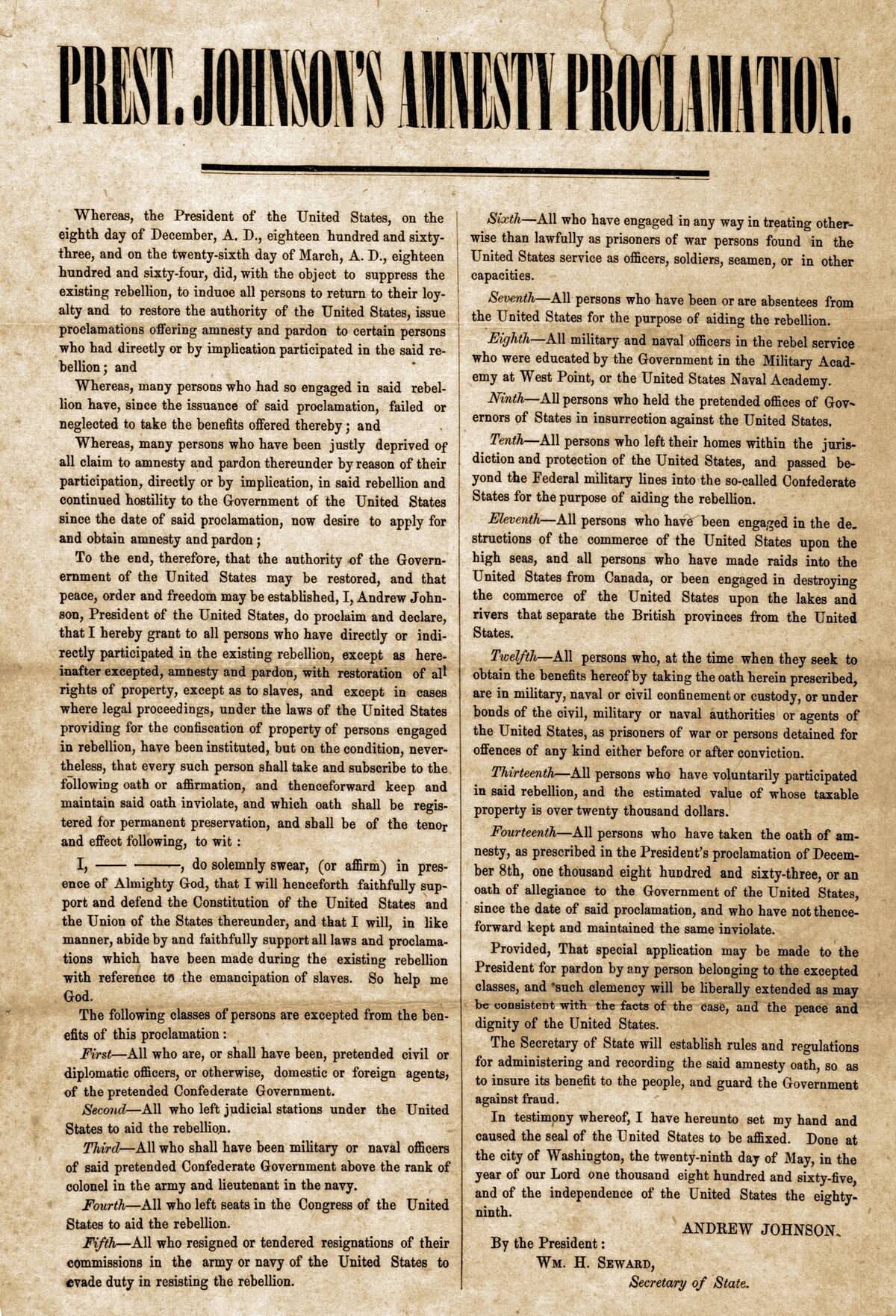 Andrew Johnson issued his final amnesty proclamation
