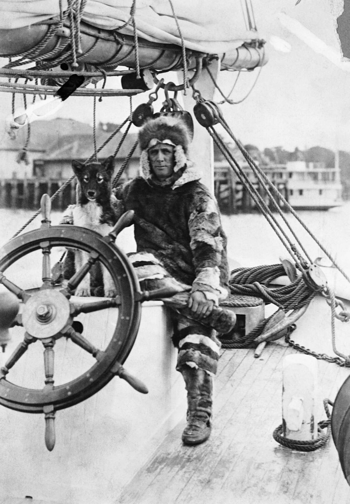 Arctic Explorer Donald MacMillan at Ship's Wheel
