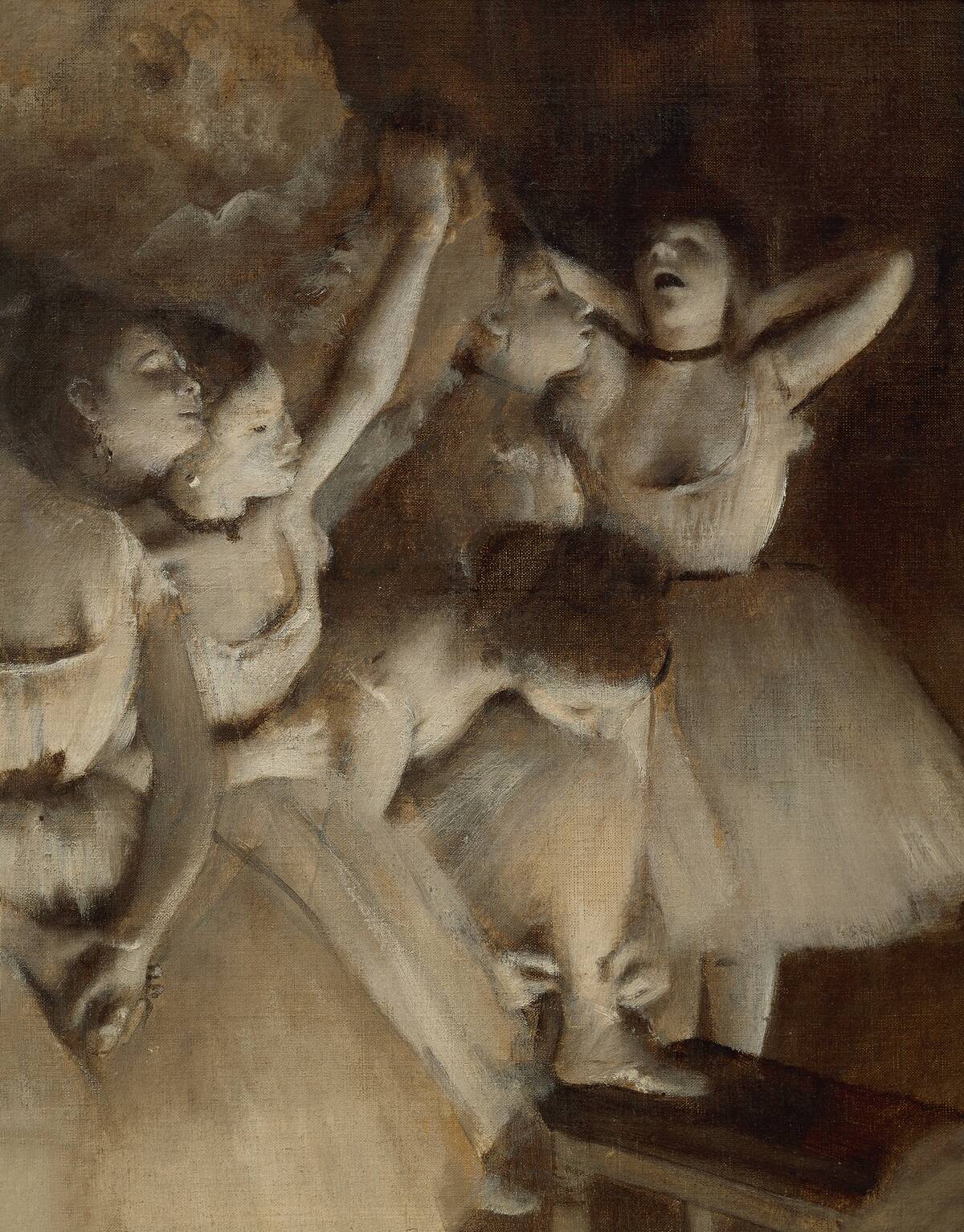 Ballet rehearsal on stage, 1874, by Edgar Degas (1834-1917), oil on canvas, 65x81 cm. Detail. (Photo by DeAgostini/Getty Images)
