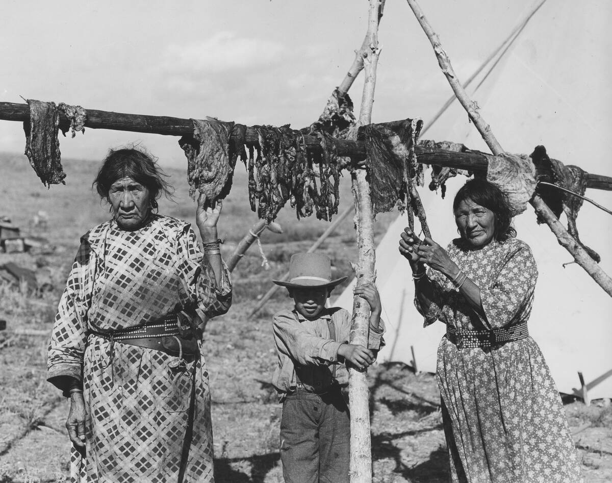 Blackfeet Tribe Women Sun-Drying Meat