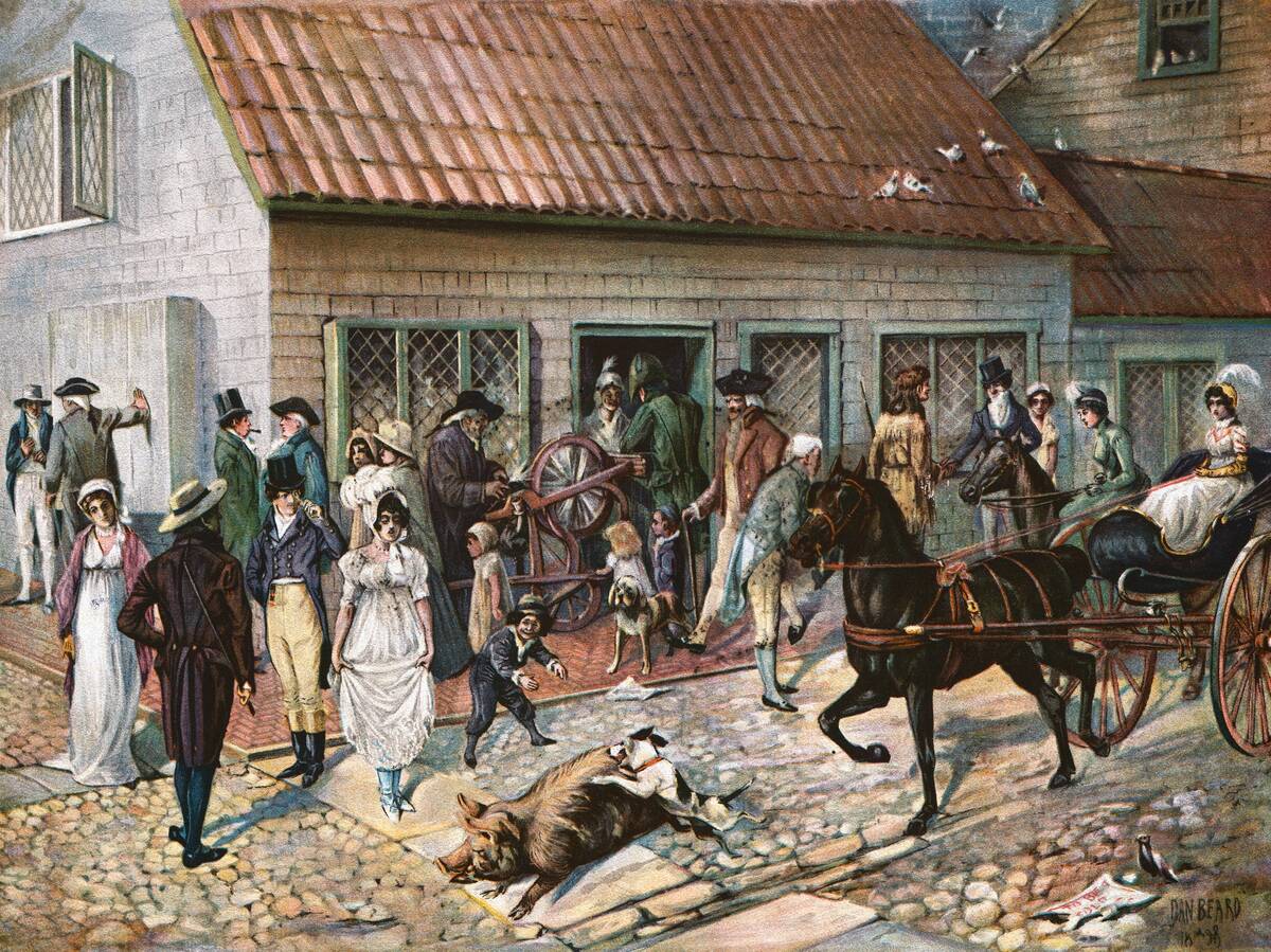 Color Print Showing the Corner of Liberty and William Streets After Daniel Carter Beard