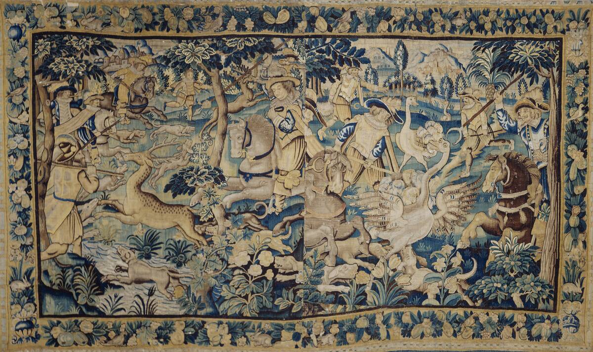 Deer Hunt And An Ostrich Hunt. Tapestry