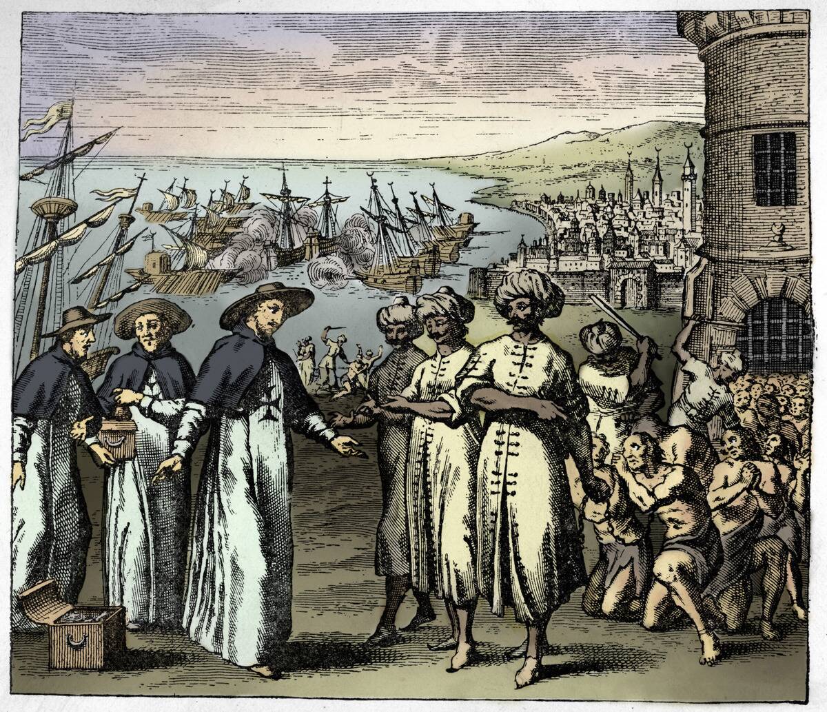 Dominican Priests ask for the liberation of Christian slaves in Algeria (17th century illustration)