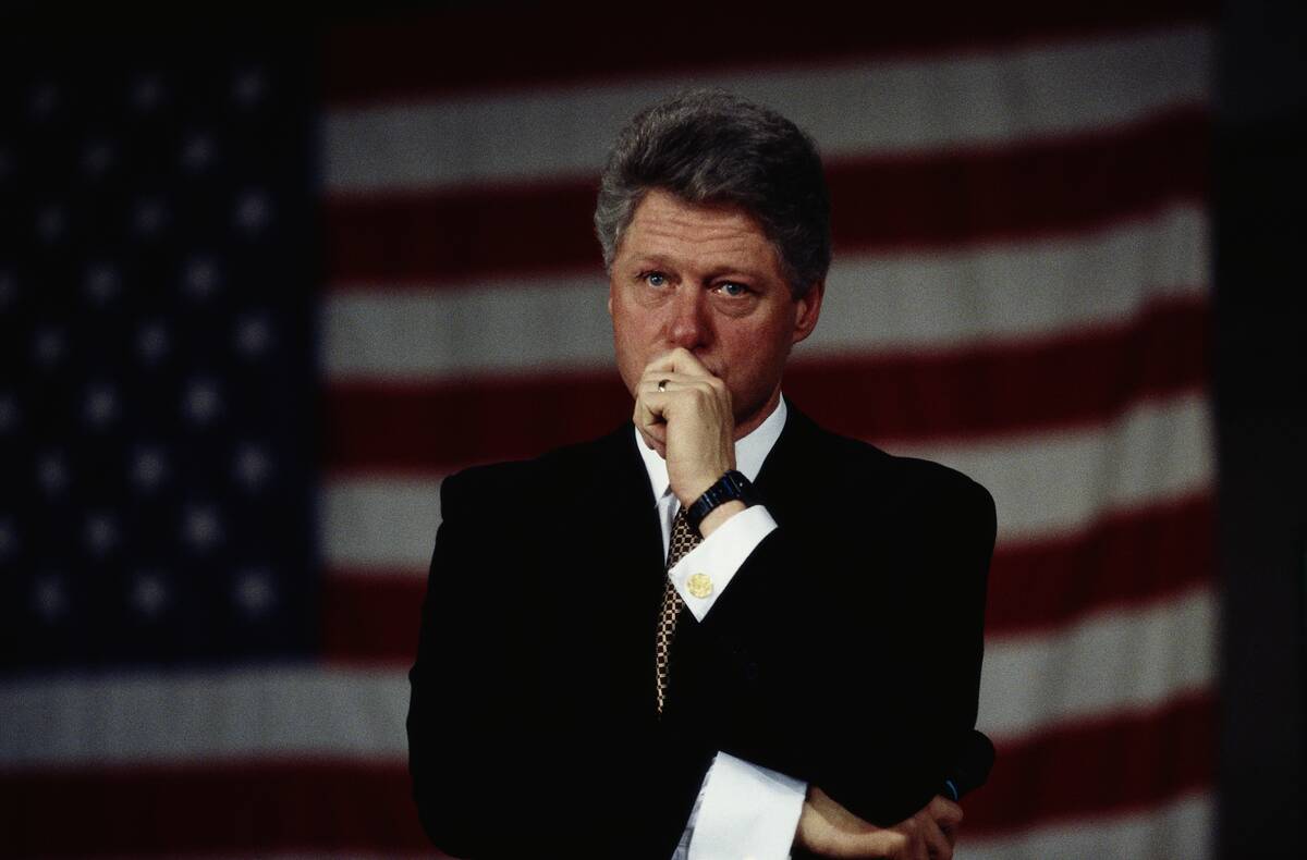 Emotional President Bill Clinton and Flag