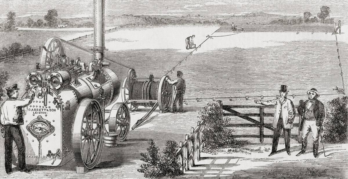 Garrett and Son's double-cylinder steam ploughing engine and tackle