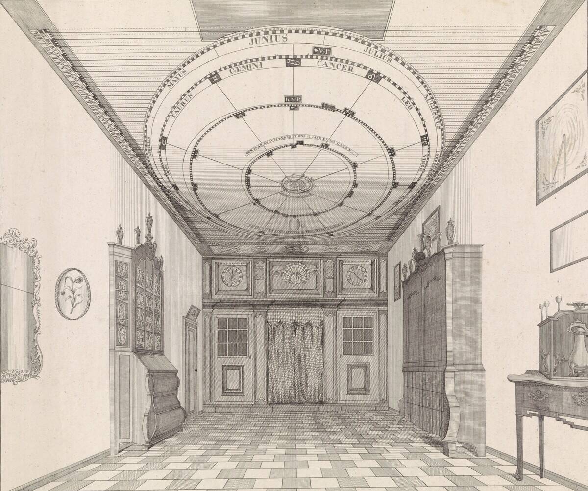 Interior with the moving planetarium of Eise Eisinga in his house in Franeker Art piece depicting a complete moving celestial system conceived and constructed by Eise Eisinga