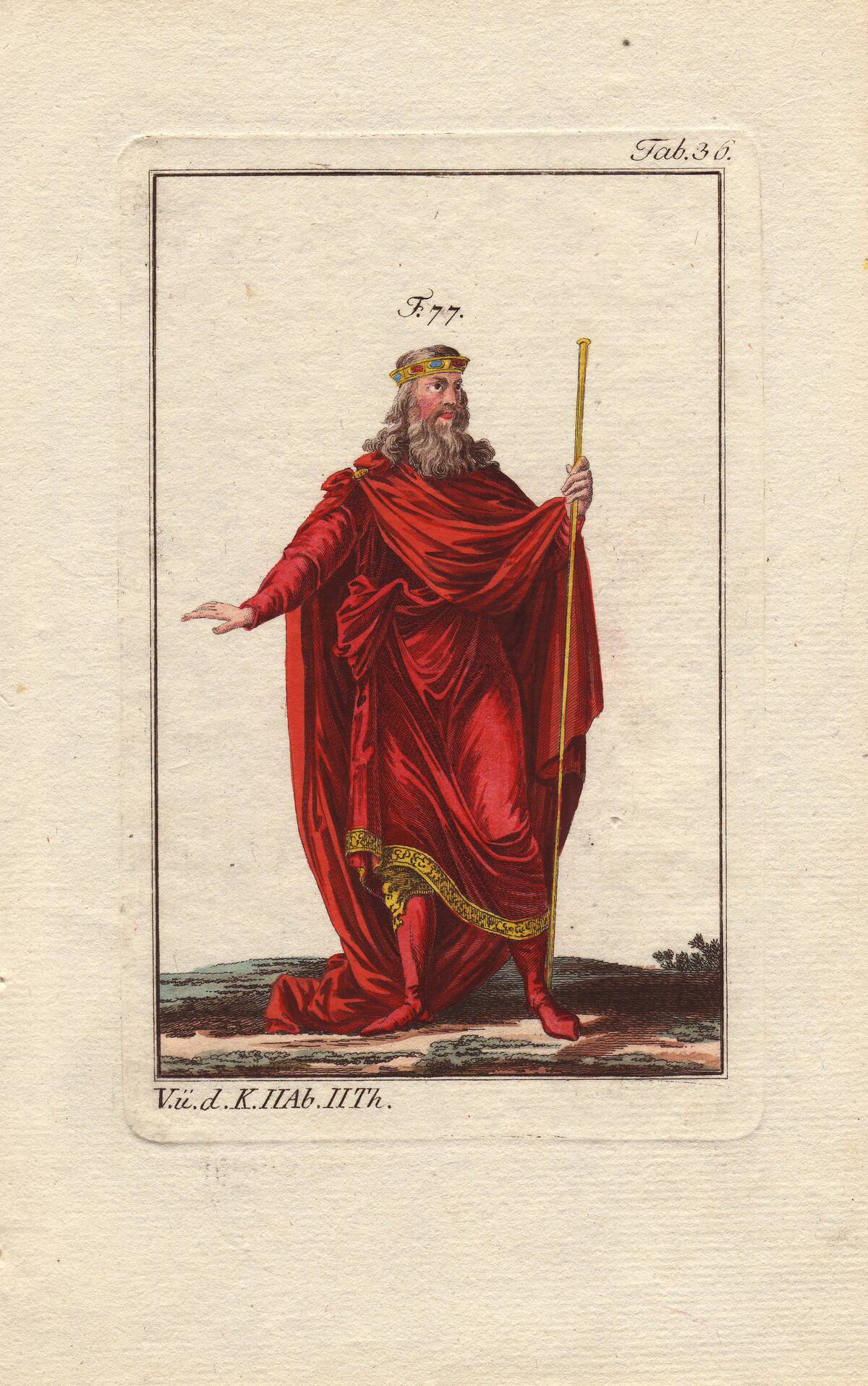 King Clovis I founder of the Merovingian dynasty in crimson tunic, mantle and boots