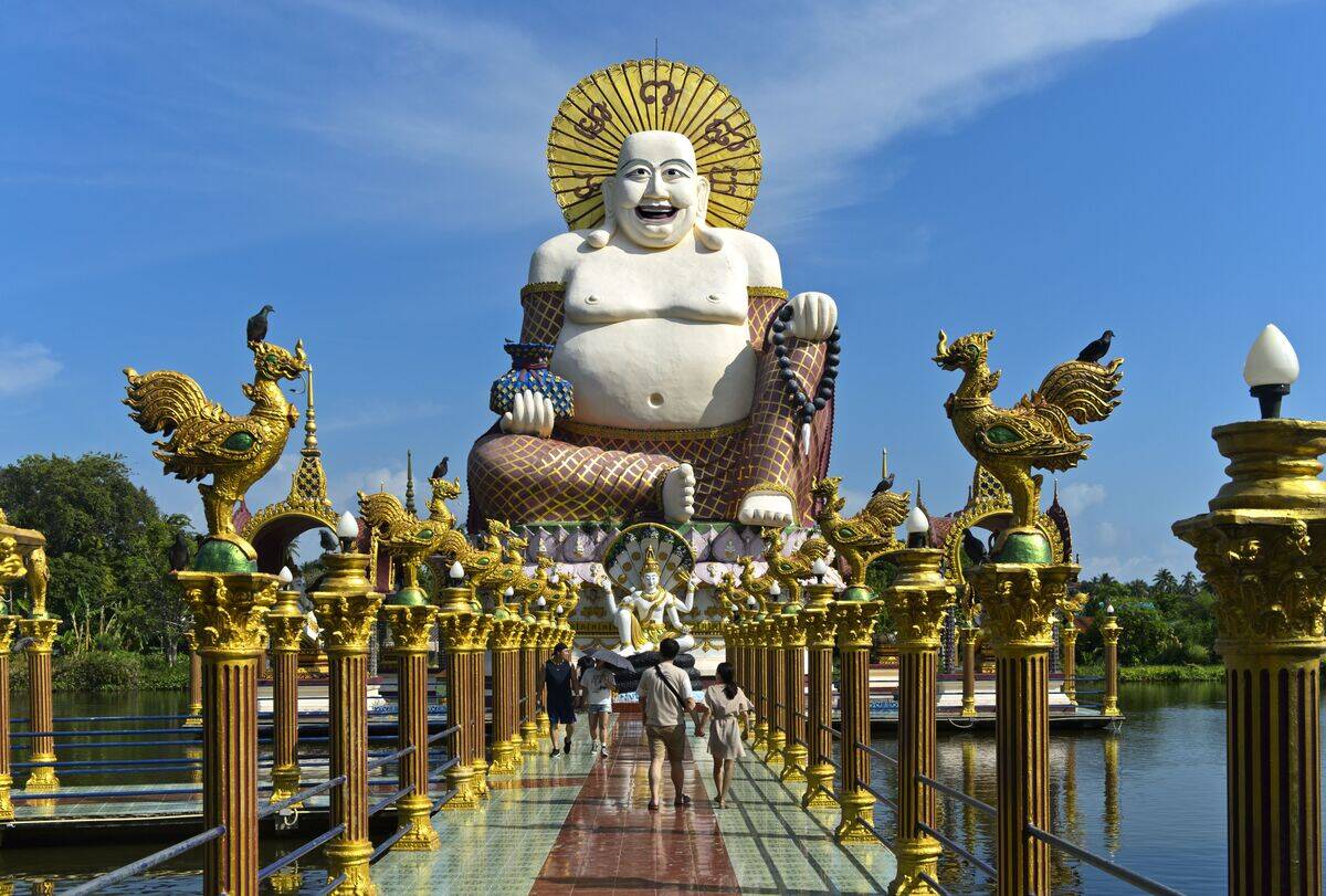 Laughing Buddha, Buddhist temple Wat Plai Laem, Koh Samui, Thailand