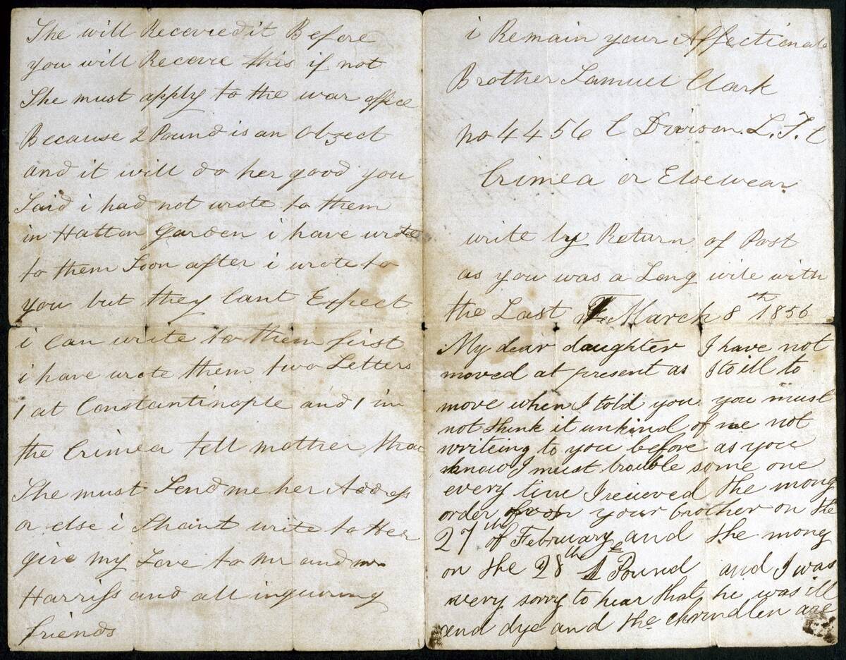Letter from Samuel Clark to his sister, February 1856.