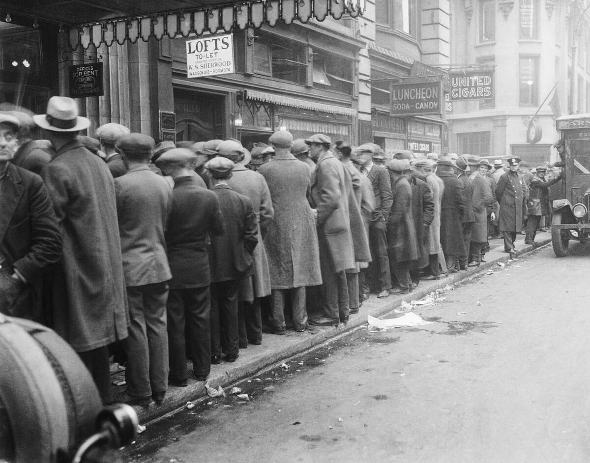 Men Stand On Line On Sidewalk/Nyc