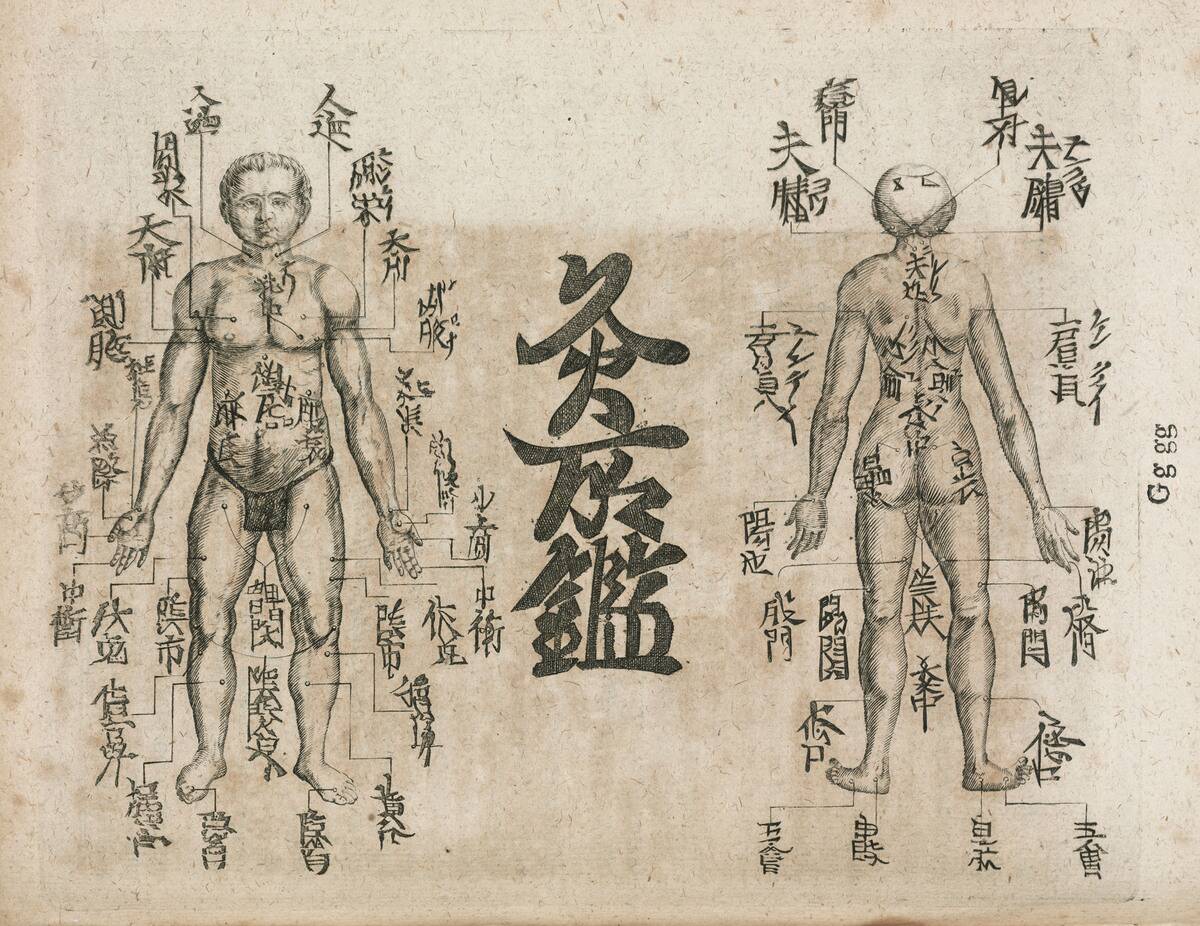 Moxabustion diagram showing where singeing should be avoided, 1712.
