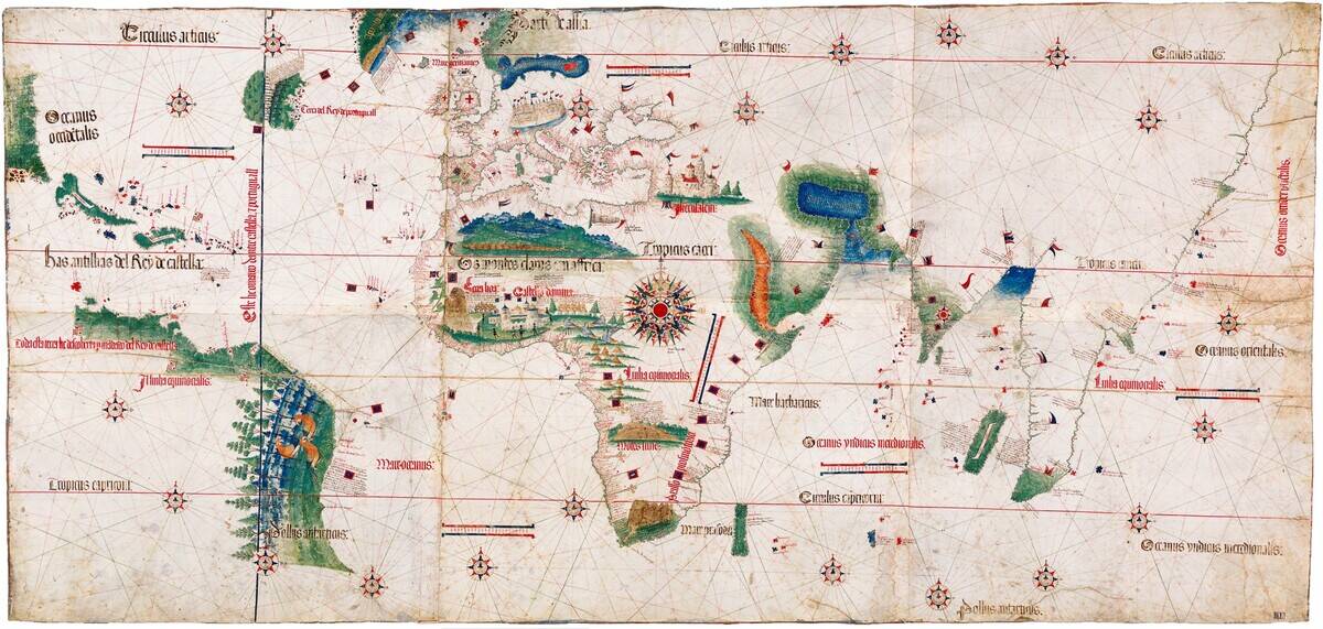Portugal: The Cantino planisphere, made by an anonymous cartographer in 1502, shows the world as it was known after the great discoveries of the end of the fifteenth century