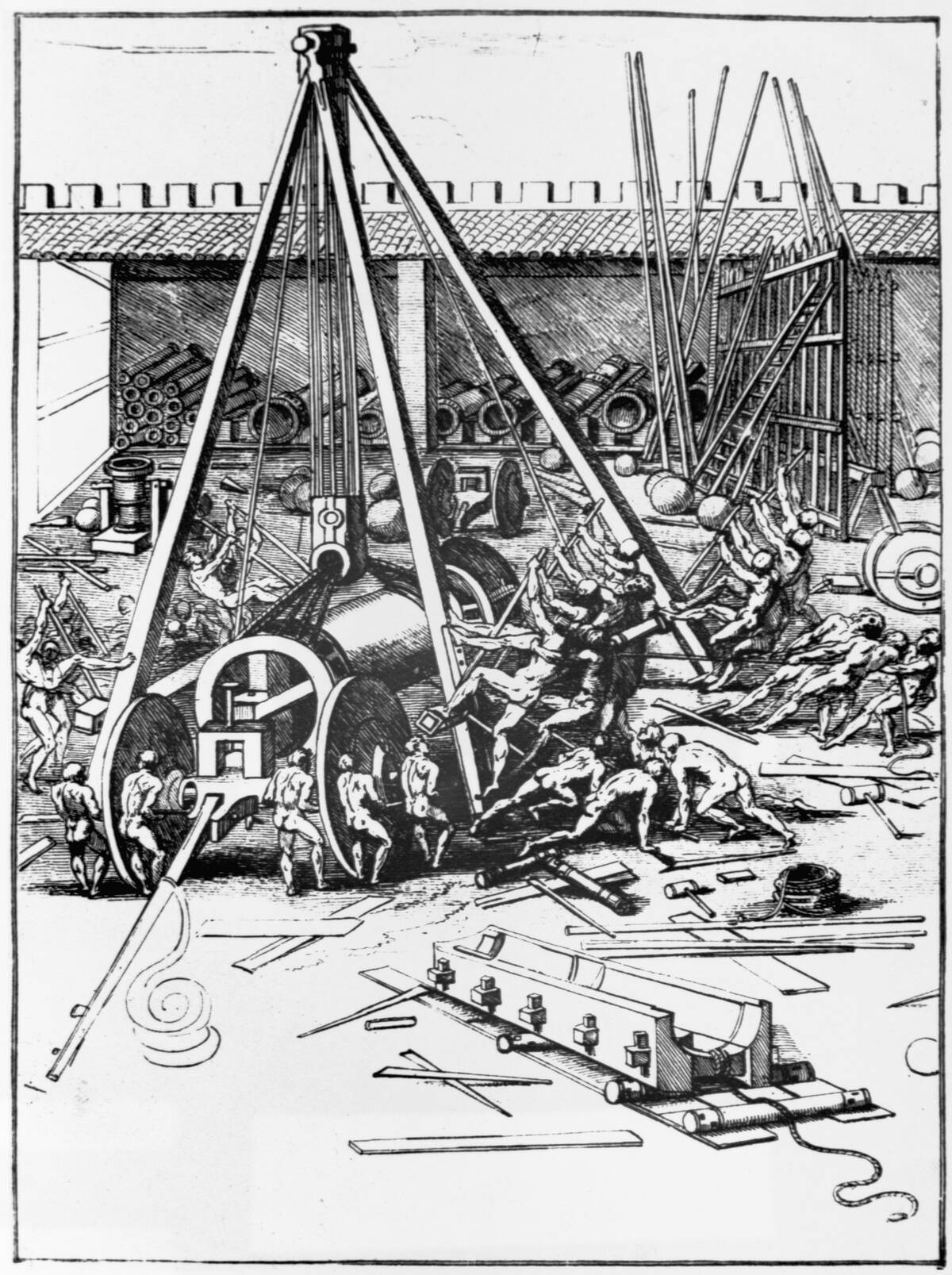 Print After a Drawing of an Artillary Park by Leonardo da Vinci