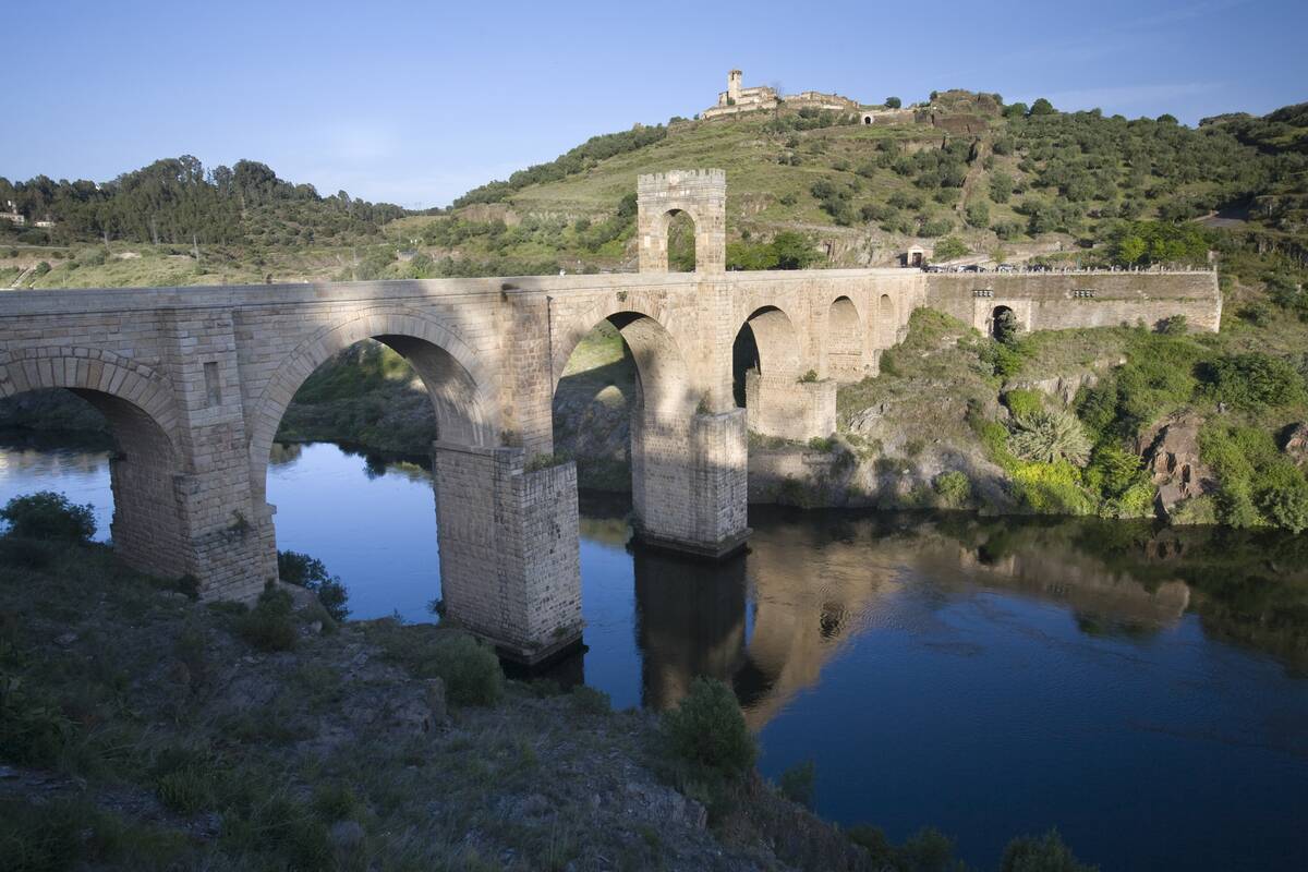 Roman Bridge of Alcántara Spanning the Tagus River in Extremadura, Spain