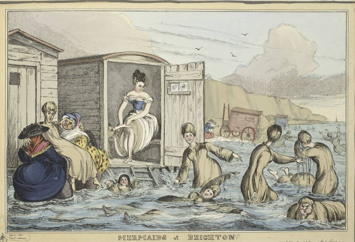 Siren's songs unfold, Women bathe in sea's caress, Brighton's secret kept