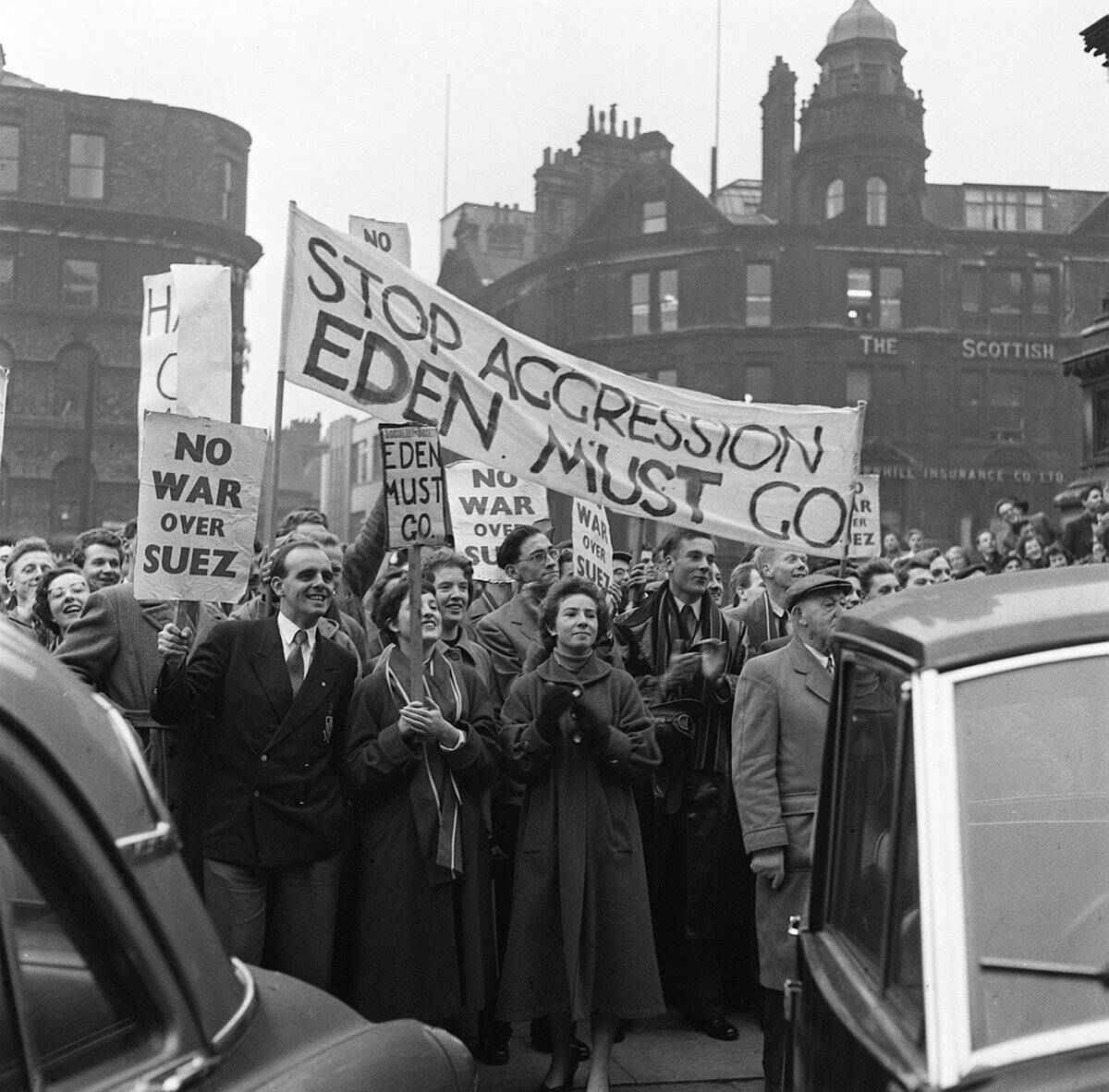 Students from Manchester University demonstrating against British policy in Egypt during the Suez Crisis, October 1956