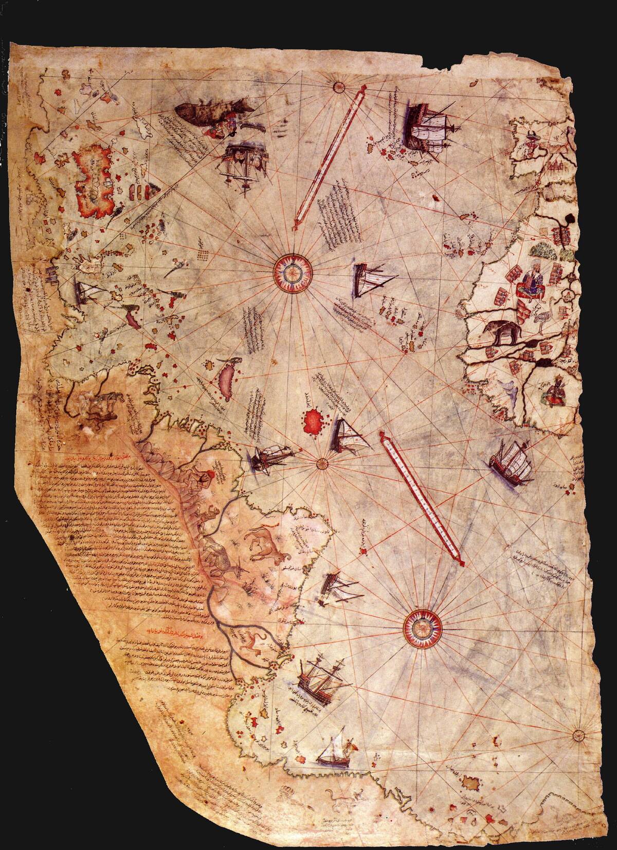 Surviving fragment of the first World Map of Piri Reis.