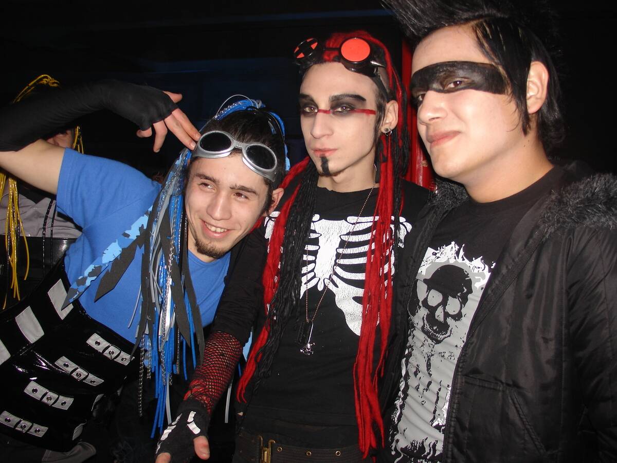 Three Cybergoth Male friends in a club, Santiago, Chile 2008