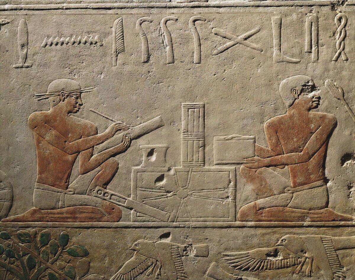 Two Scribes. Relief From Mastaba Of Akhethotep At Saqqara