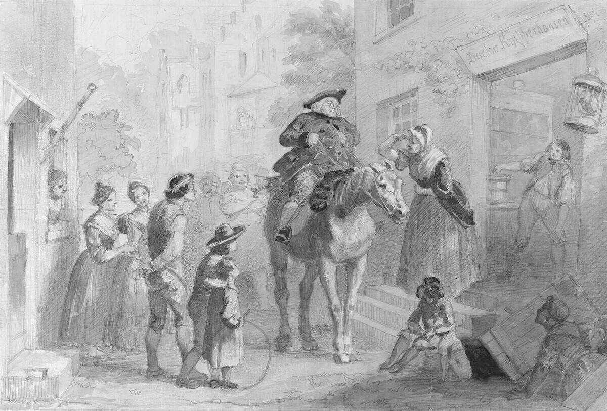 Village Scene With Dutch Colonial Figures (From Hosack Album). Creator: Felix Octavius Carr Darley.