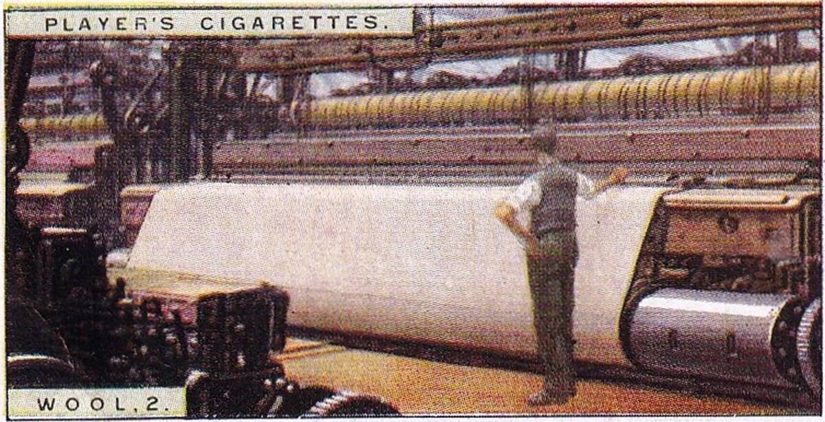 Vintage tobacco card, Wool Industry, Modern Textile Mill, England, Products of the World series, Player's Cigarettes, 1928