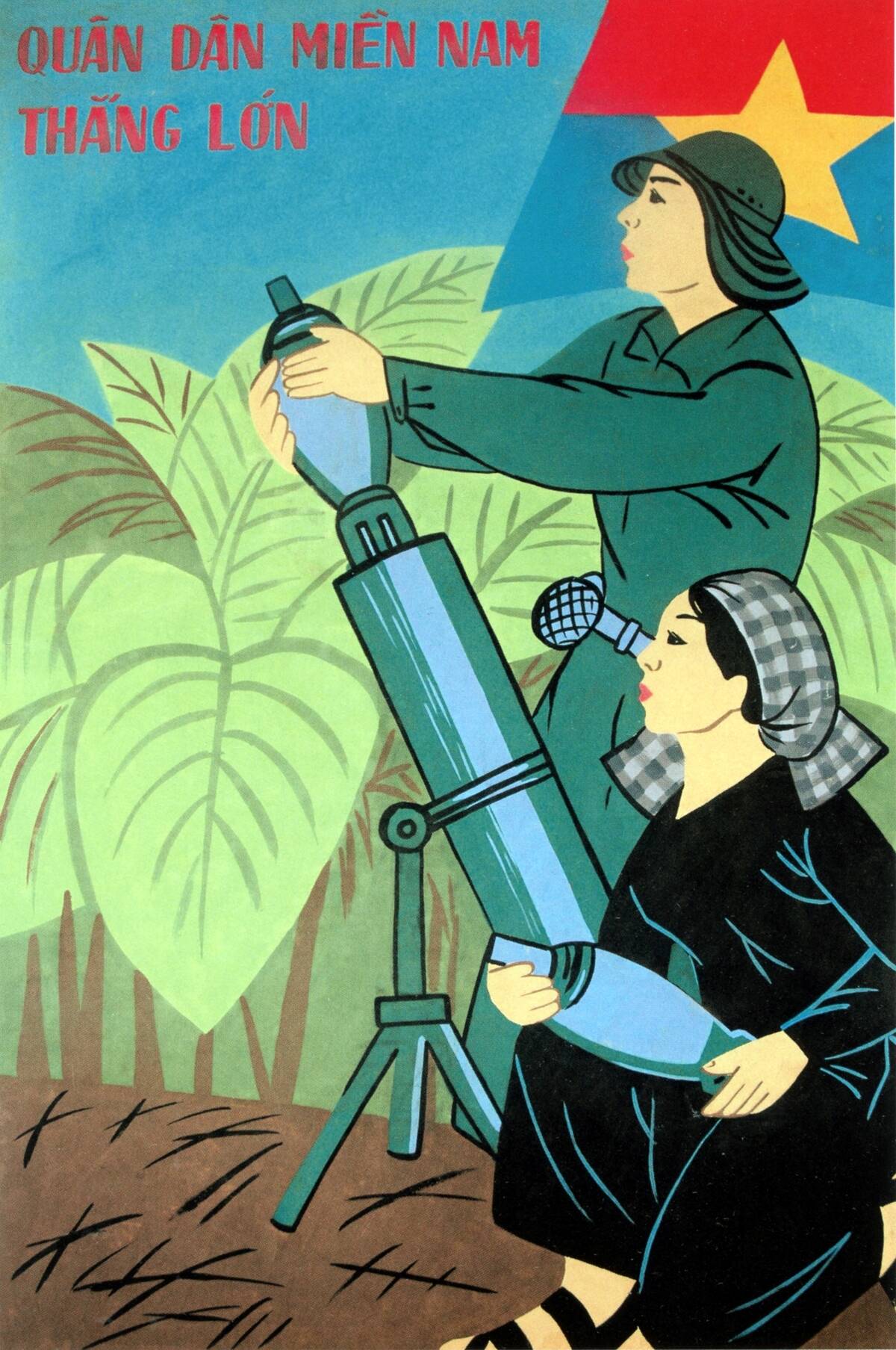 War Vietnam-People firing with a mortar against the enemy