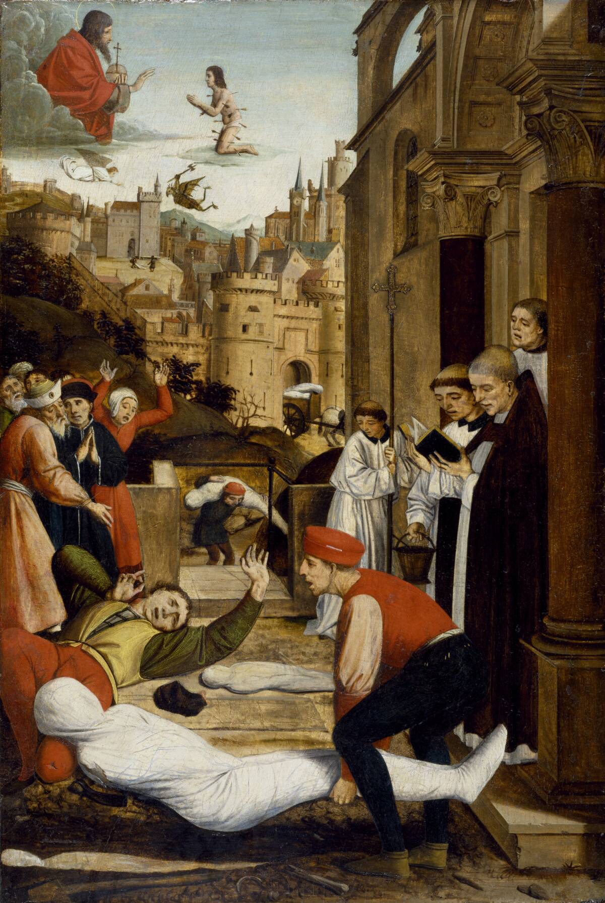 Josse_Lieferinxe_ Saint_Sebastian_Interceding_for_the_Plague_Stricken_-_Walters_371995