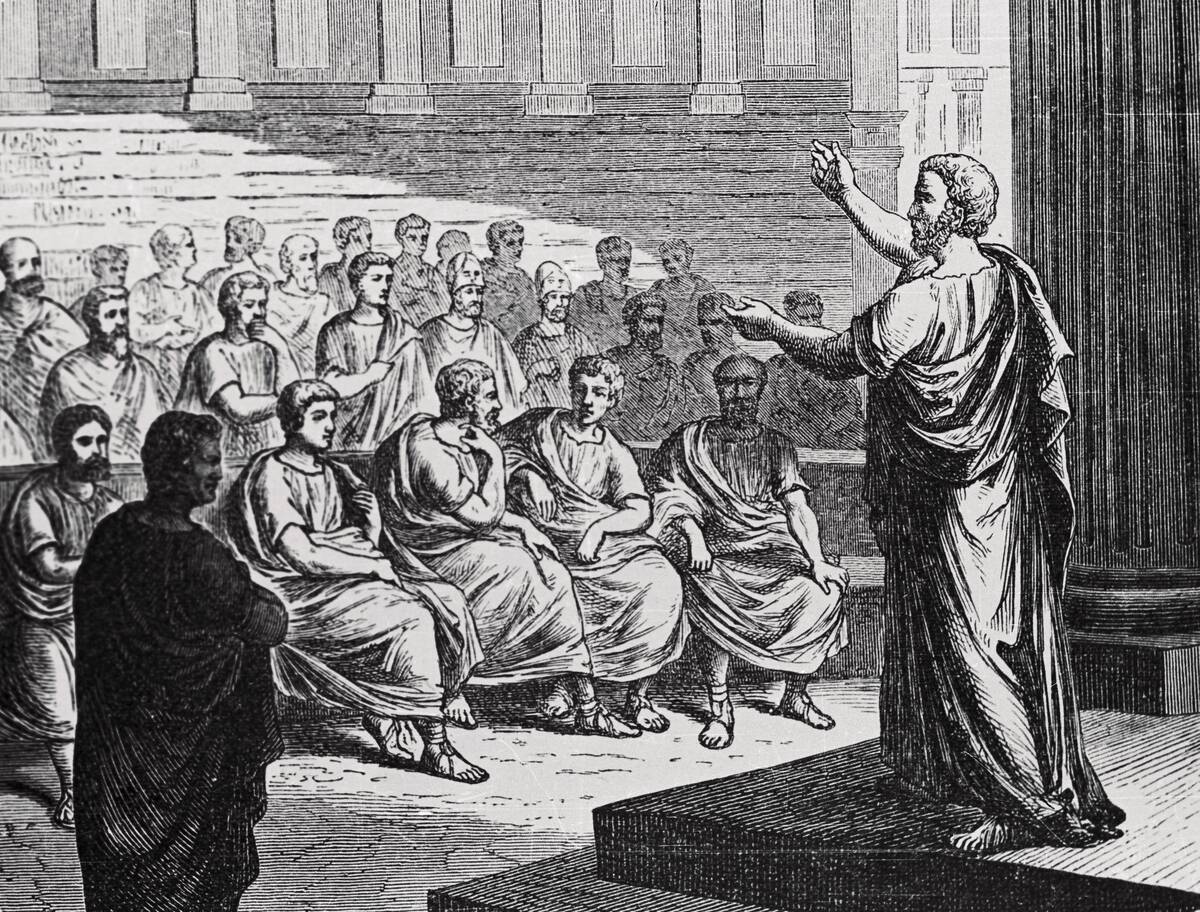 Demosthenes Delivering His Oration Against Philip of Macedonia