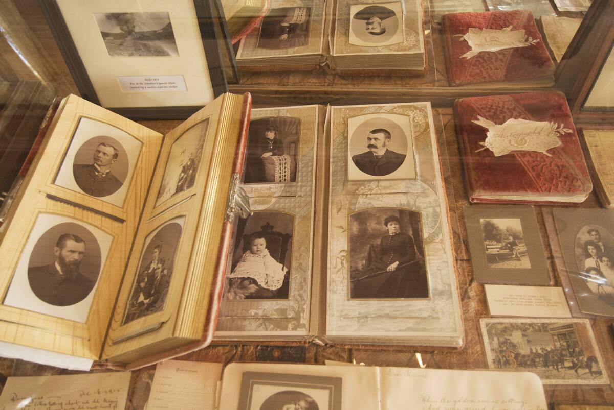 Display of old photographs in Bodie Ghost Town in California