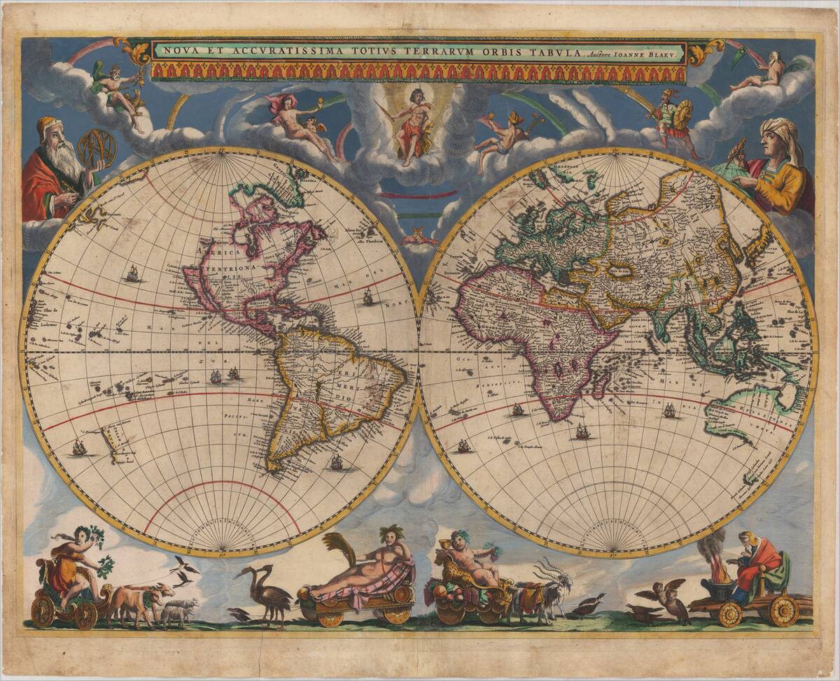 Double hemisphere map of the World. Artist: Blaeu, Joan (1596-1673)