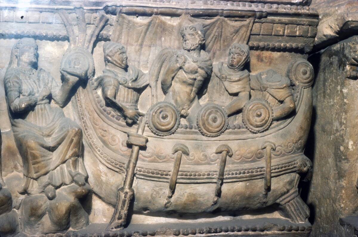Etruscan Relief On Funerary Urn