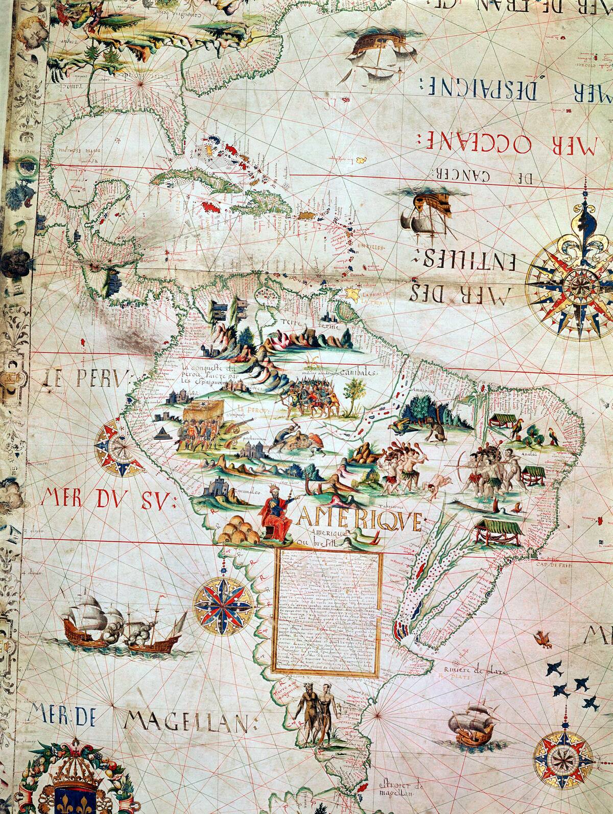 French Map of Central and South America, French, 1550.
