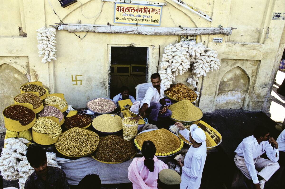 Indian marketplace with grains