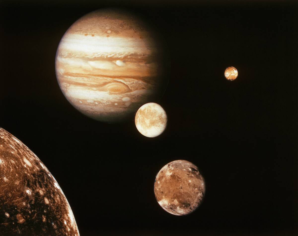 Jupiter and Four of Its Moons